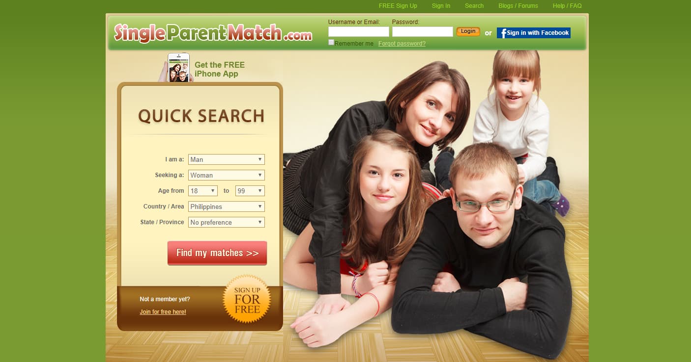 Single Parent Match homepage for international dating site review