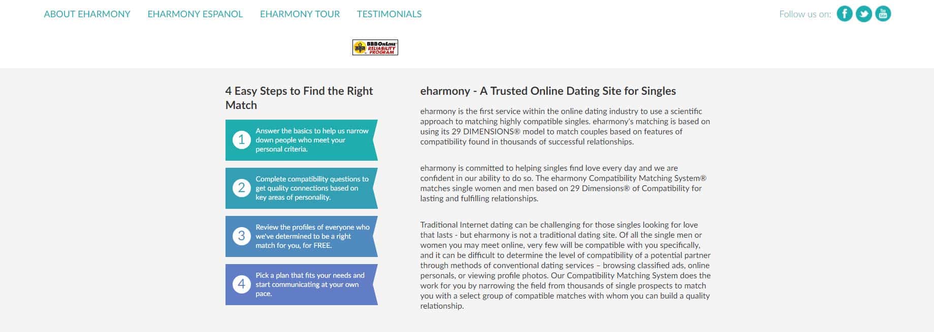 About eHarmony page image for international dating site review