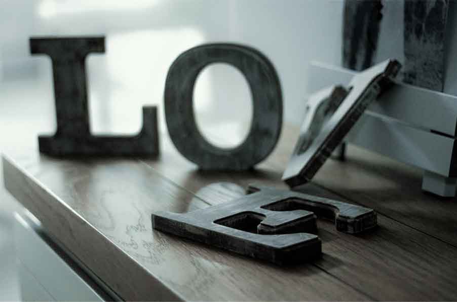A photo of letters L, O, V, and E.